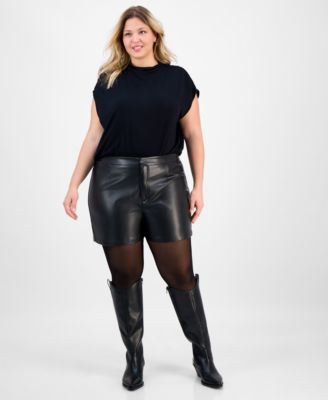 Bar III - Trendy Plus Faux-Leather High-Rise Shorts