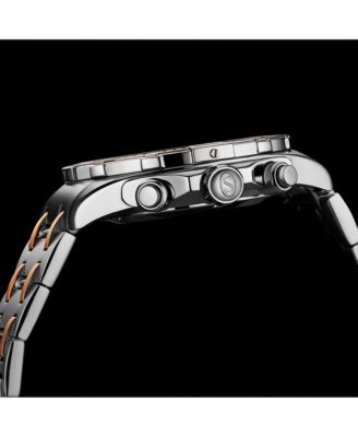 1022 Men s Chronograph Watch Quartz Movement Gunmetal Dial Black Subdials Black Bezel Two Tone Stainless Steel Bracelet 50M Water Resistant