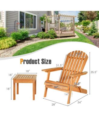 3PCS Eucalyptus Adirondack Chair Set w/ Side Table Outdoor Patio