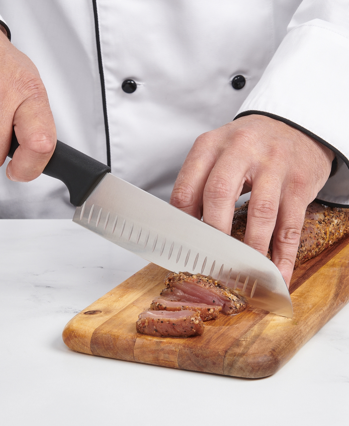 Cat Cora Cutlery-pro 7" Soft-grip Handle Granton Edge Santoku Knife In Multi