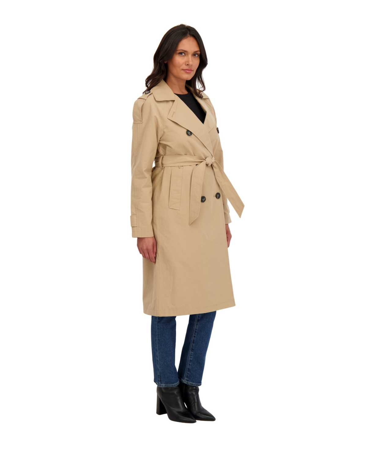 Sebby Collection Women's Belted Double Breasted Long Trench Coat In Brown