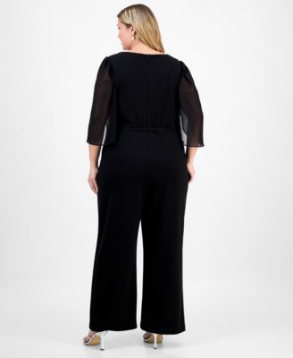 Plus Size Bell-Sleeve Tassel-Belt Jumpsuit