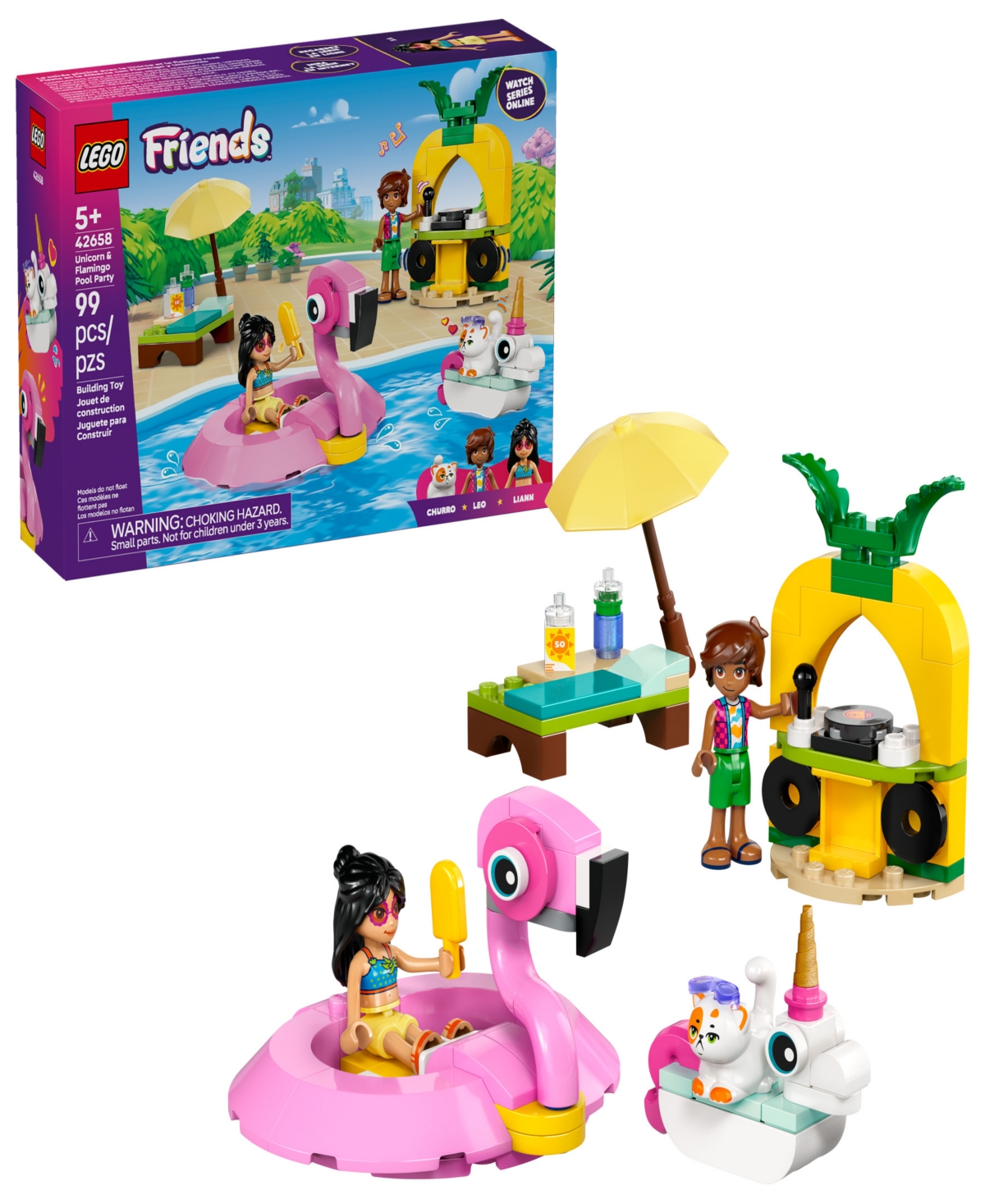 Lego Friends Unicorn Flamingo Pool Party 42658 Toy Building Set, 99 Pieces In Multi