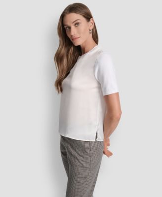 Petite Mixed Media Short Sleeve Top