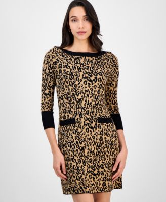 Petite Animal-Print Sweater Dress