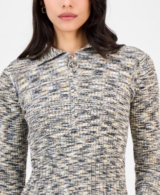 Petite Zip-Front Heathered Sweater Dress