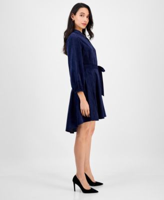 Petite Long-Sleeve Fit & Flare Shirtdress