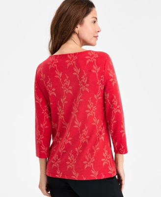 Women's Floral Shine Keyhole Jacquard Top, Macy's Exclusive