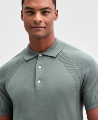 Men's Short Sleeve Textured Merino Polo Sweater, Macy's Exclusive