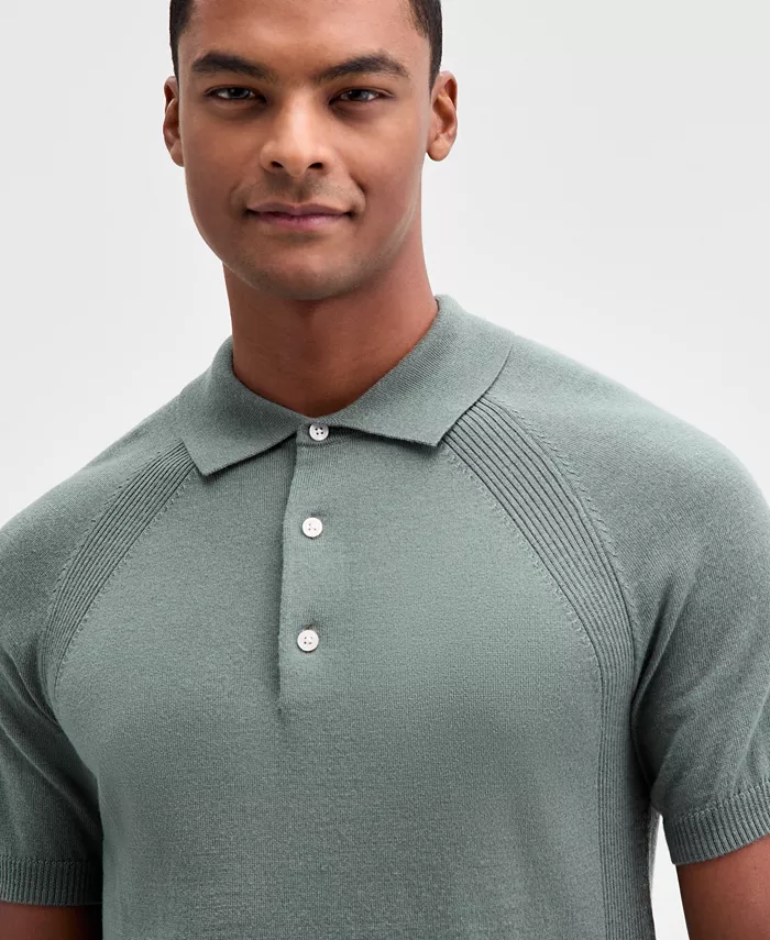 Men's Short Sleeve Textured Merino Polo Sweater - thumbnail 9