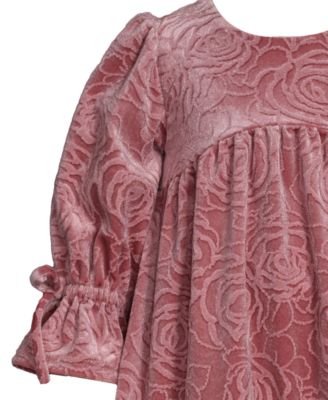 Little and Toddler Girls Embossed Floral Velvet Dress