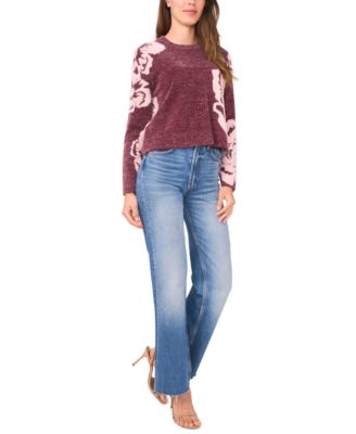 Women's Jacquard Floral Crewneck Sweater