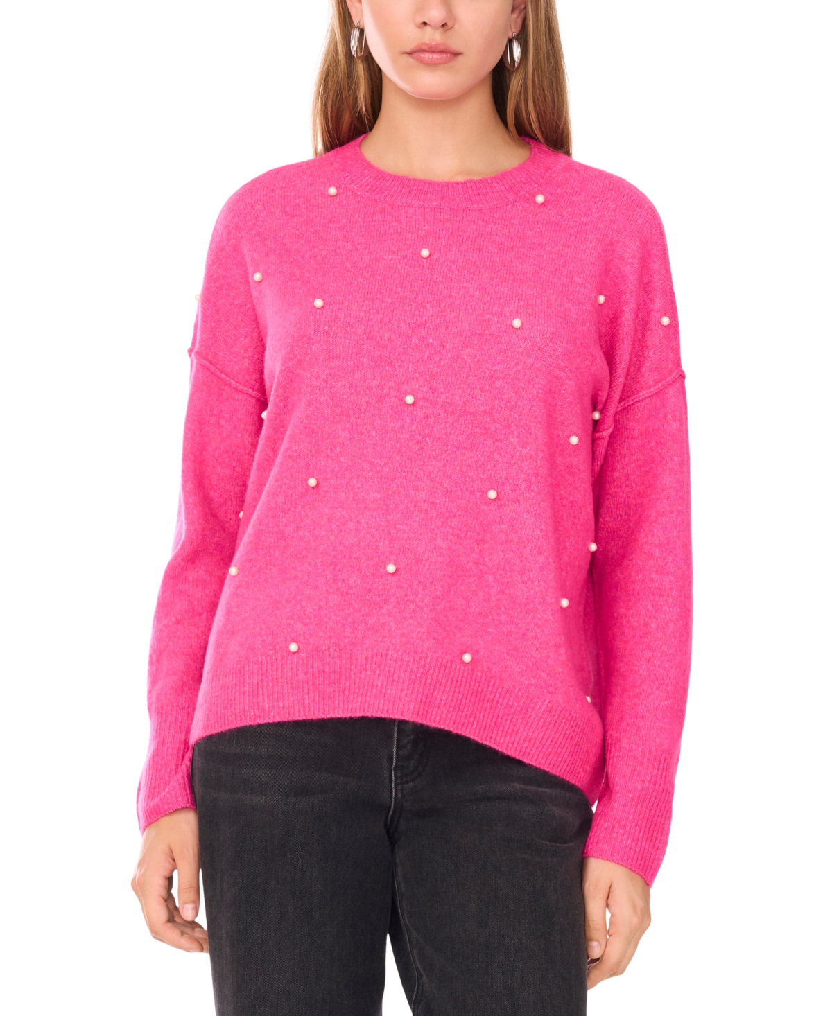 Sam & Jess Women's Embellished Pearl Crewneck Sweater In Pink