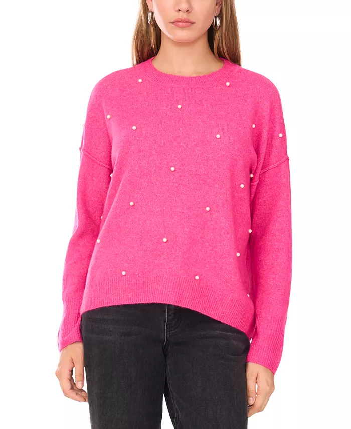 Women's Crewneck Embellished Pearl Long-Sleeve Sweater - thumbnail 10