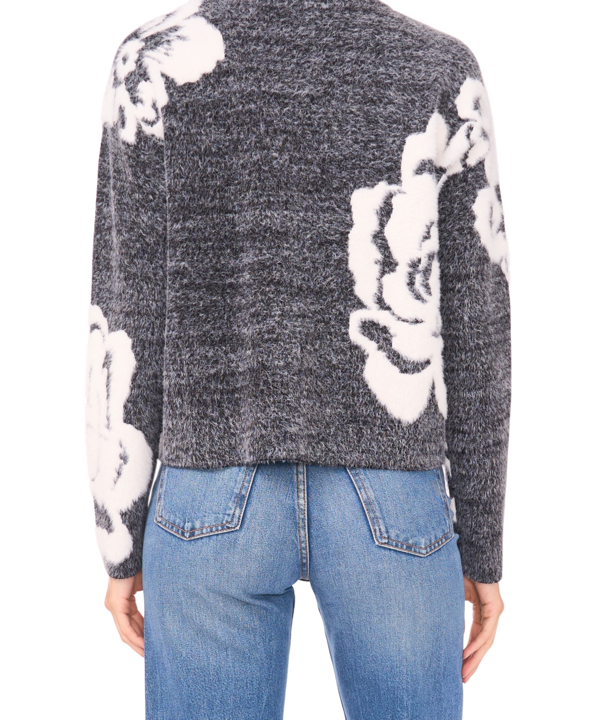 Sam & Jess Women's Jacquard Floral Crewneck Sweater In Gray