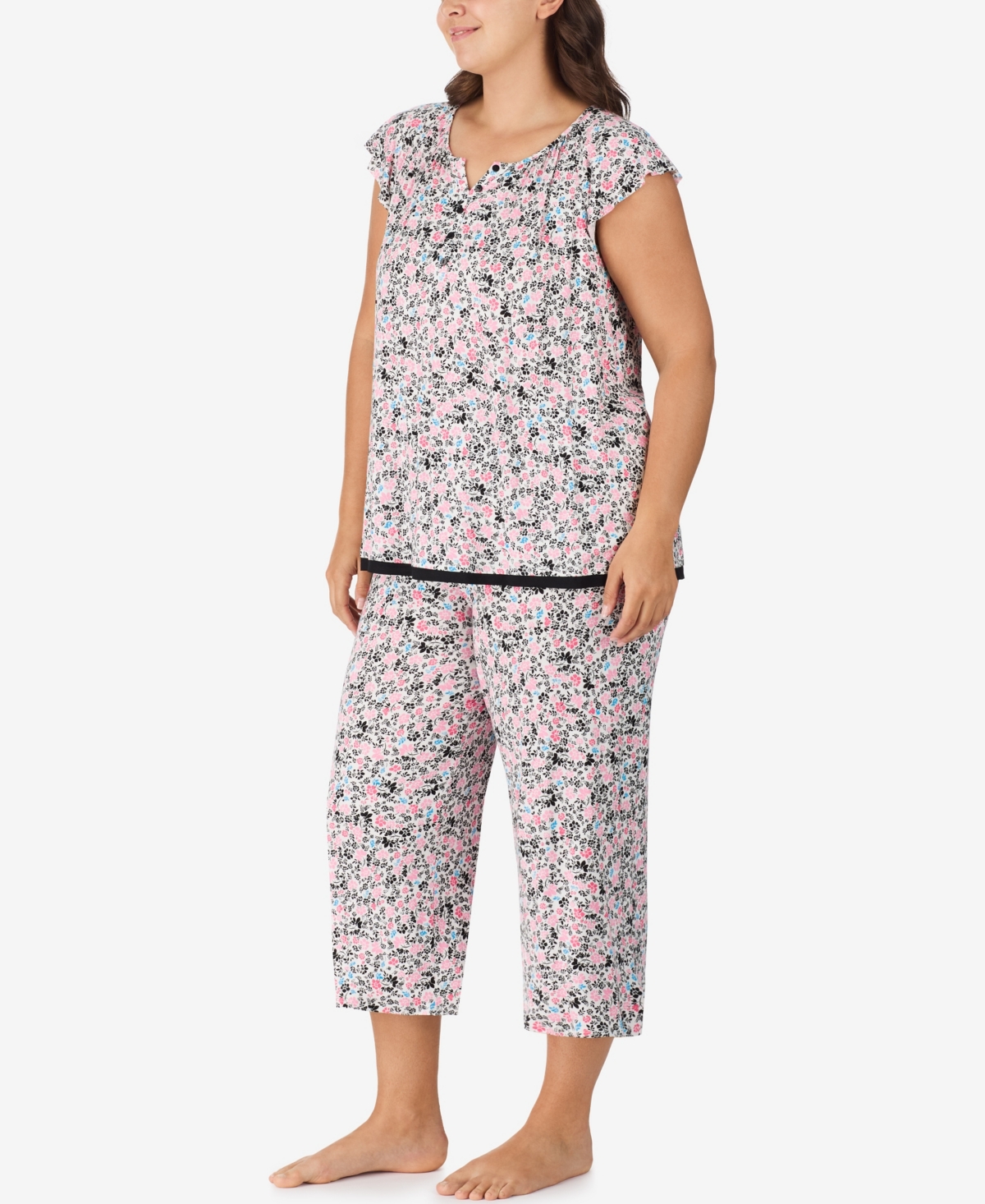 Ellen Tracy Plus Size Short Sleeve Cropped Pajama Set In Multi