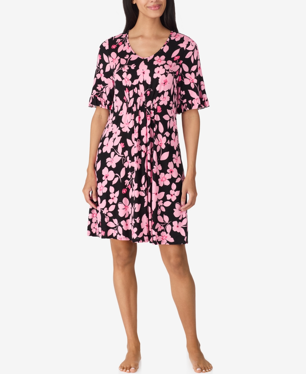 Ellen Tracy Plus Size V-neck Short Flutter Sleeve Tunic In Blue