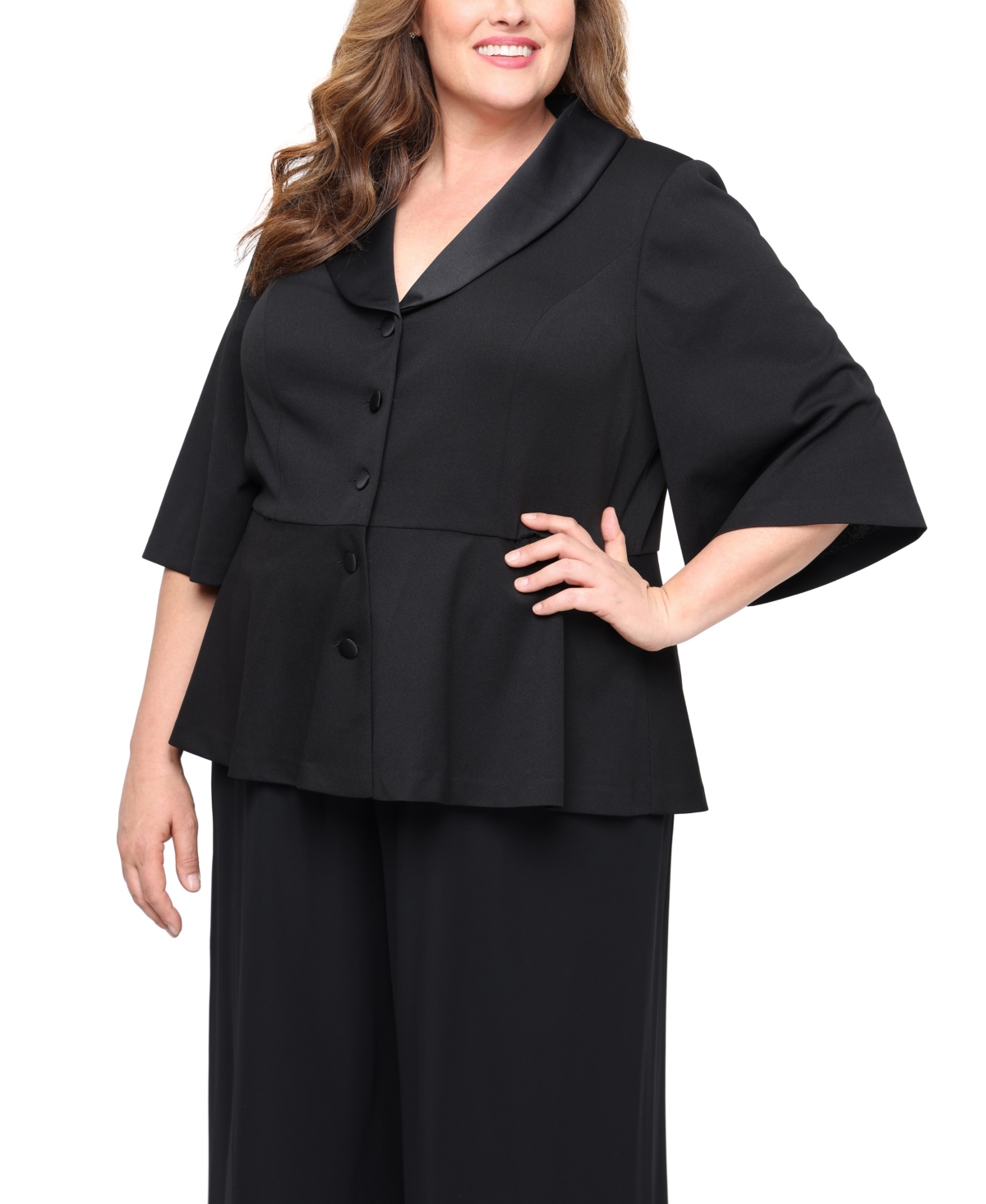 Alex Evenings Plus 3/4-Sleeve Stretch Crepe Jacket Top