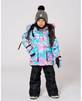 Girl Two-Piece Play Snowsuit Black with Multicolor Print Jacket - Toddler|Child