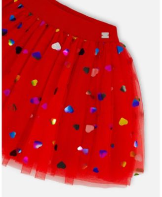 Girl Tulle Skirt Red with Iridescent Heart Confettis - Toddler|Child