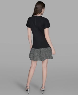 Women's Ruffle Trim Knit Short Sleeve Dress