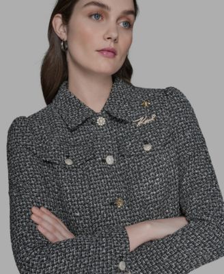 Women's Collared Button Front Tweed Jacket