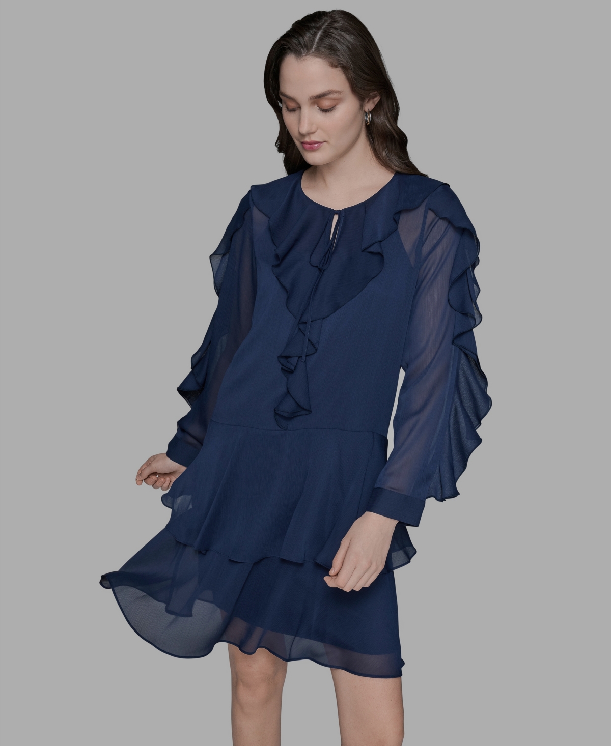 Karl Lagerfeld Women's Layered Ruffle Dress In Blue