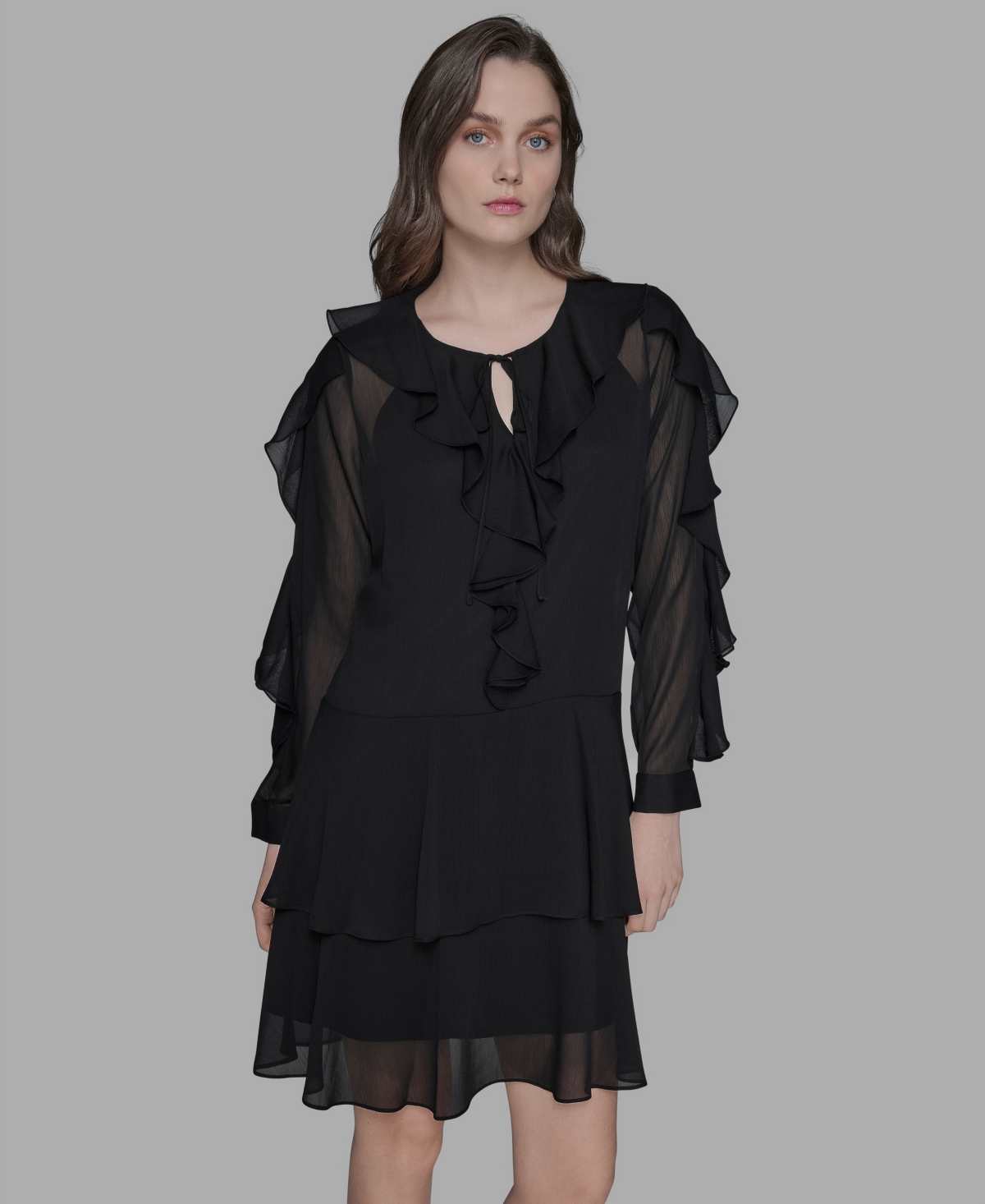 Karl Lagerfeld Women's Layered Ruffle Dress In Black