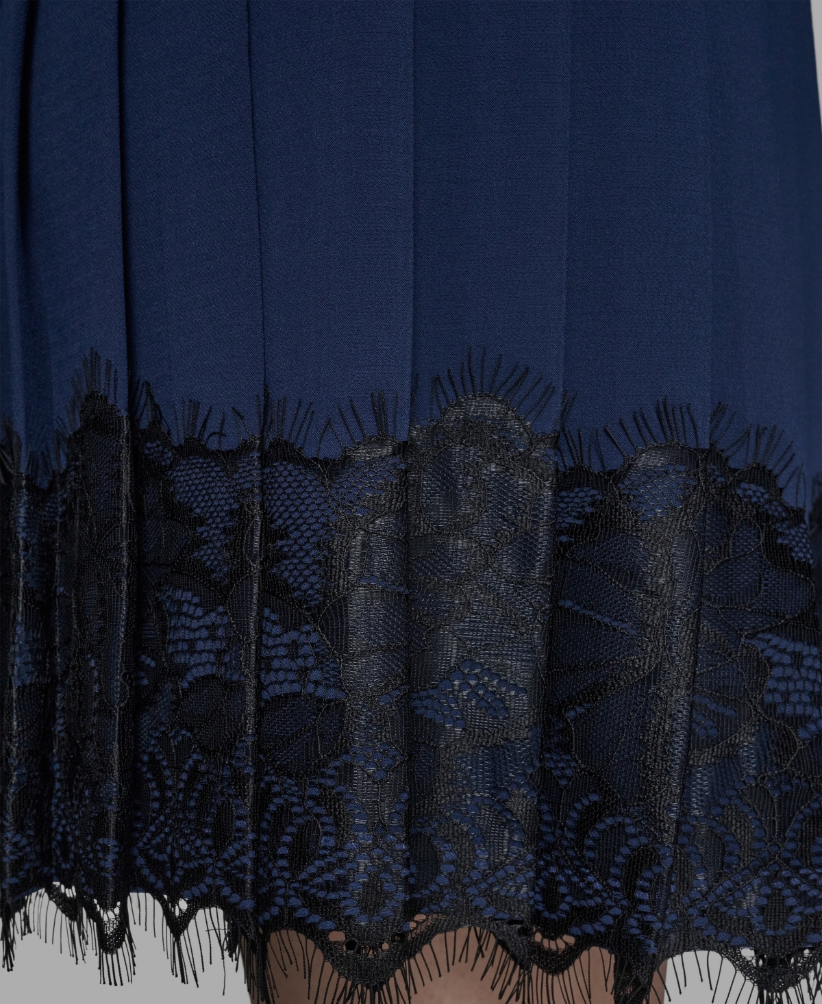 Karl Lagerfeld Women's Pleated Lace-trim Mini Skirt In Blue