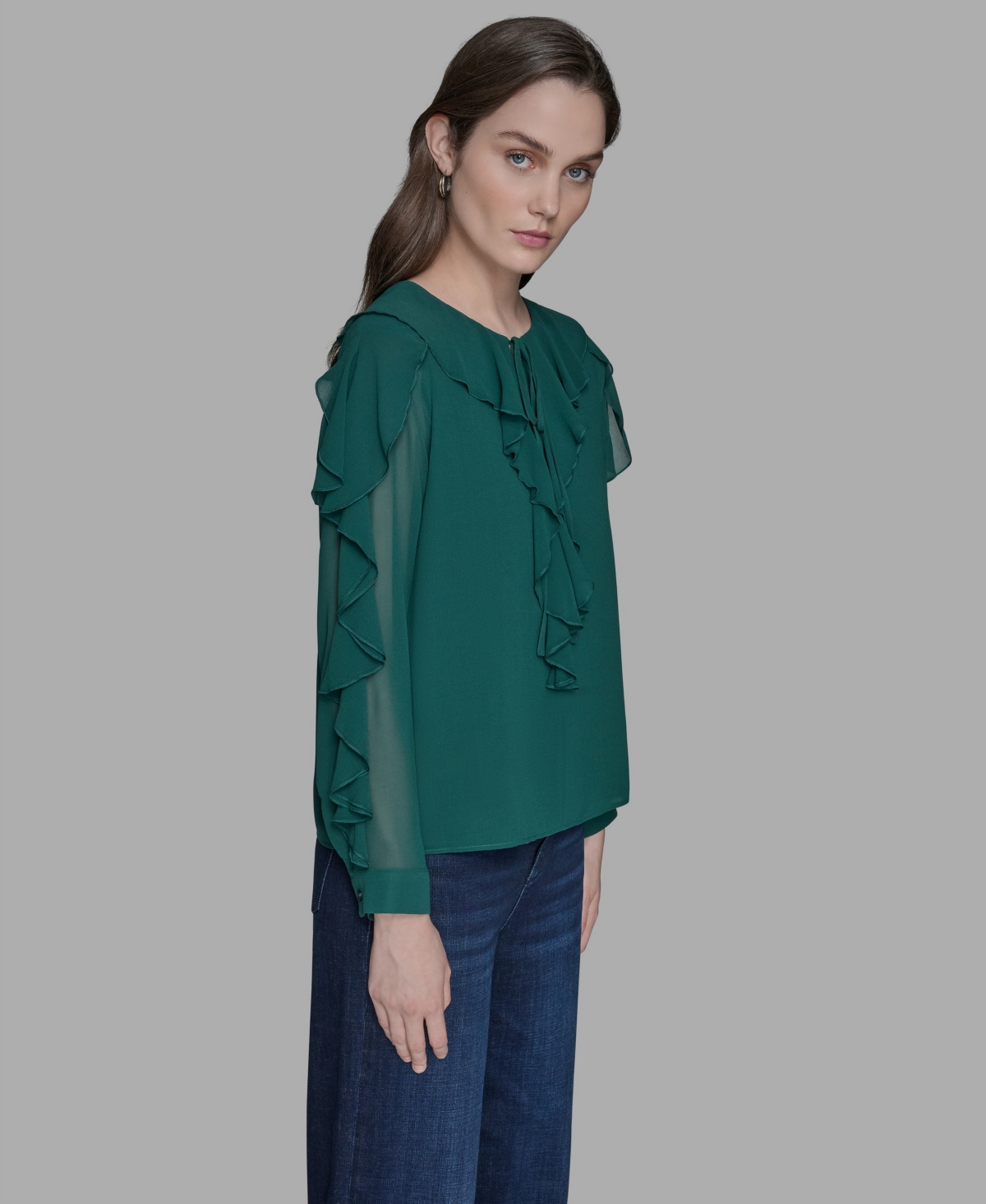 Karl Lagerfeld Loose Ruffle Blouse In Green