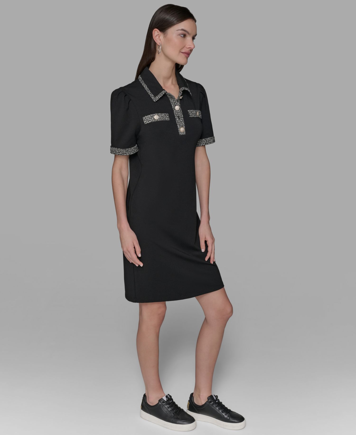 Women's Tweed-Trim Button-Front Dress