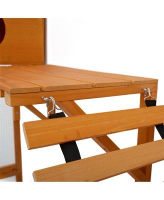 118 in. Outdoor Wooden Cat house Cat shelves with Window Box in Natural