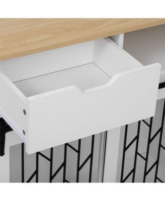 41.5 in. Wooden Dog Crate Cabinet with End Table, Rolling casters in White