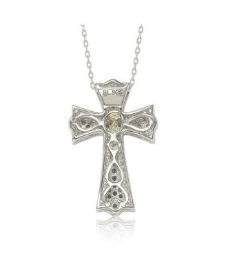 Suzy Levian Sterling Silver Sapphire & Created White Sapphire Cross Pendant