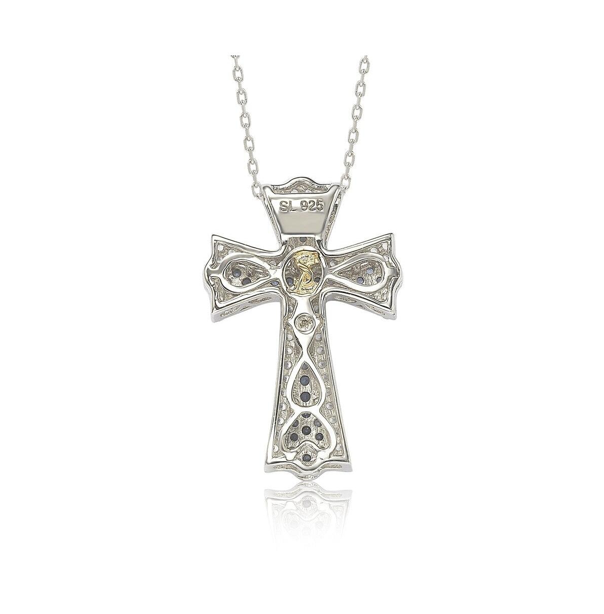 Suzy Levian Sterling Silver Sapphire & Created White Cross Pendant