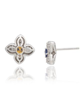 Suzy Levian Sterling Silver Clover Sapphire & Created White Sapphire Stud Earring