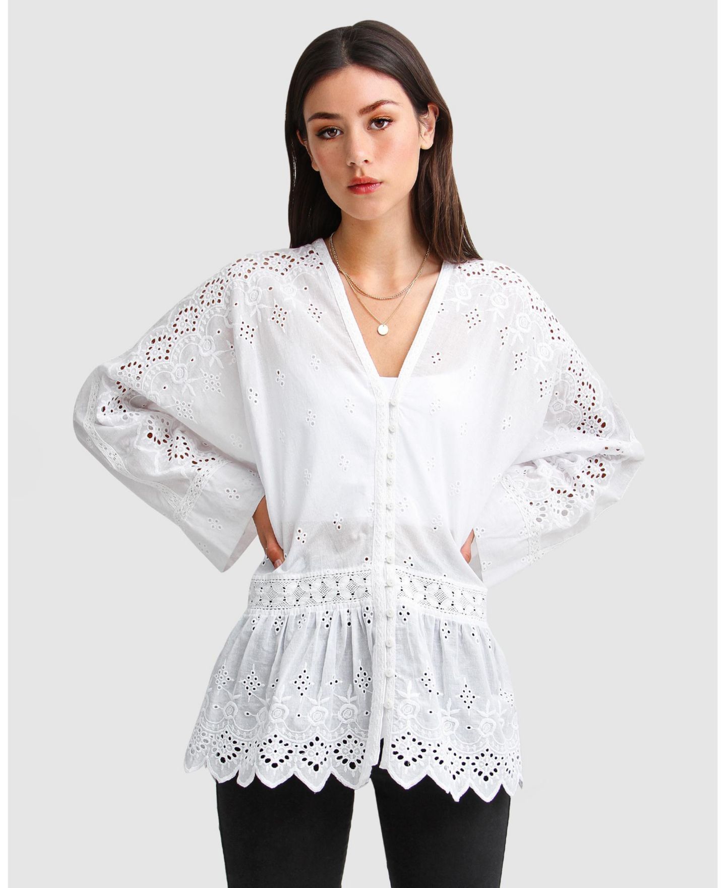 Женская рубашка Belle & Bloom Unbutton Me Eyelet Button Down, цвет: Белый — фото 1