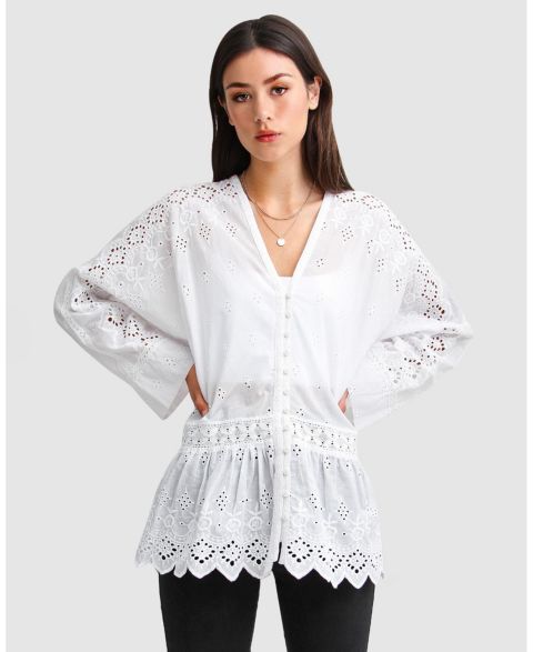 Женская рубашка Belle & Bloom Unbutton Me Eyelet Button Down, цвет: Белый