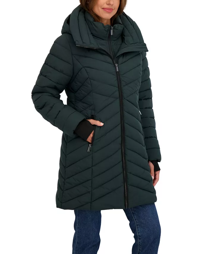 Women's 3/4 Hooded Stretch Puffer with Bib - thumbnail 4