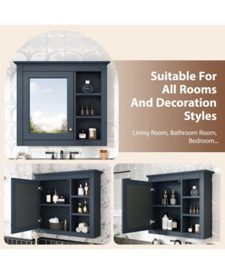 30" x 28" Bathroom Medicine Cabinet with Mirror and 3 Open Shelves, Wall-Mounted (No Vanity)