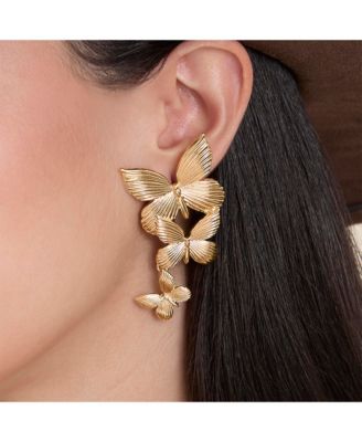 Cascading Butterfly Drop Earrings in Gold-Tone