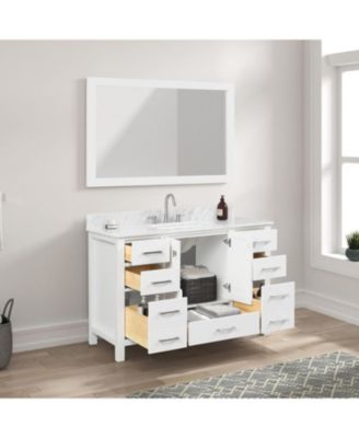 48" Matte White Bathroom Vanity Set with Marble Countertop & Ceramic Sink, Solid Wood Freestanding Vanity for Modern Bathrooms