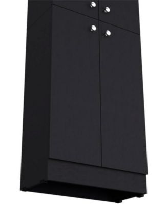 Vanirror Black Pantry Cabinet, Space-Saving Kitchen Storage with Four Doors & Adjustable Shelves, Freestanding Organizer