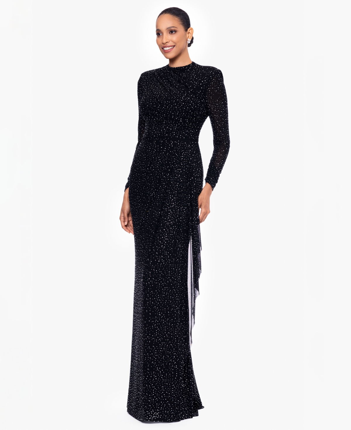 Betsy & Adam Petite Mock Neck Dress With Long Sleeves In Black