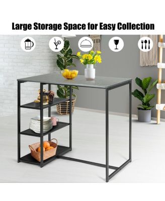 3 Piece Pub Set Industrial Style Faux Marble Top Table and 2 Stools Dining Set