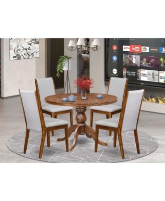 5-Pc Kitchen Table Set A Pedestal Dining Table, 4 Grey Fabric Dining Chairs