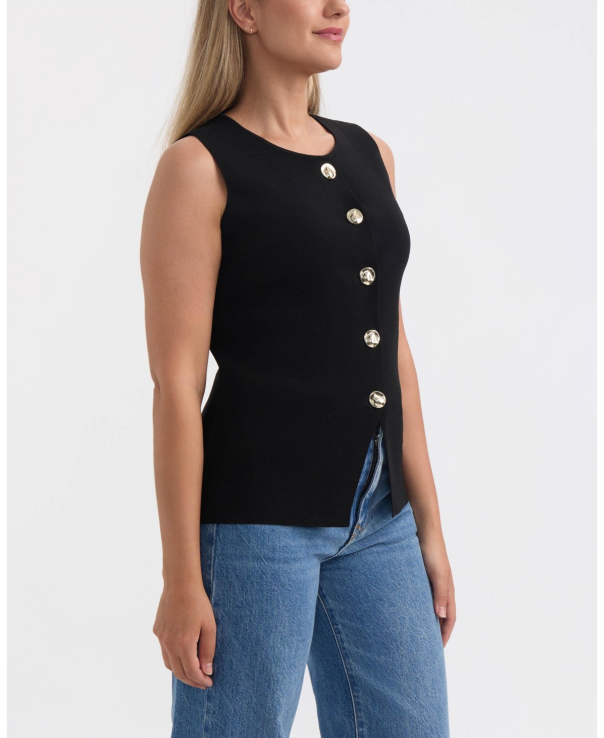 Ellen Tracy Button Front Sweater Vest In Black
