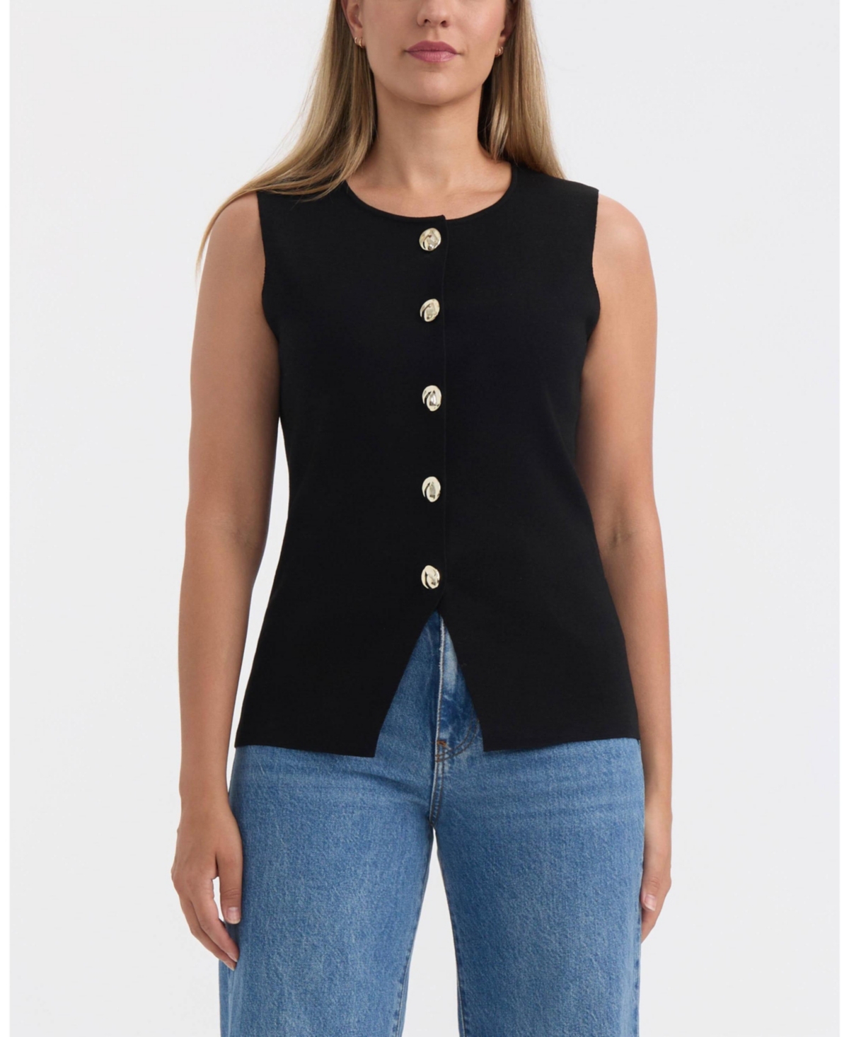 Ellen Tracy Women's Crew Neck Sweater with Button Detail