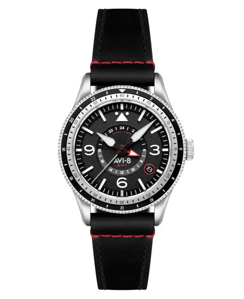 Мужские часы AVI-8 Flyboy Black Leather Strap Watch, 40mm