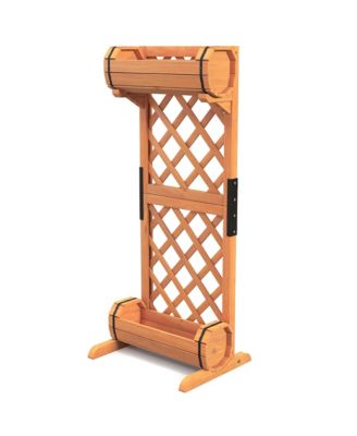 2-Tier Raised Planter Garden Wooden Bed w/ 2 Cylindrical Planter Boxes